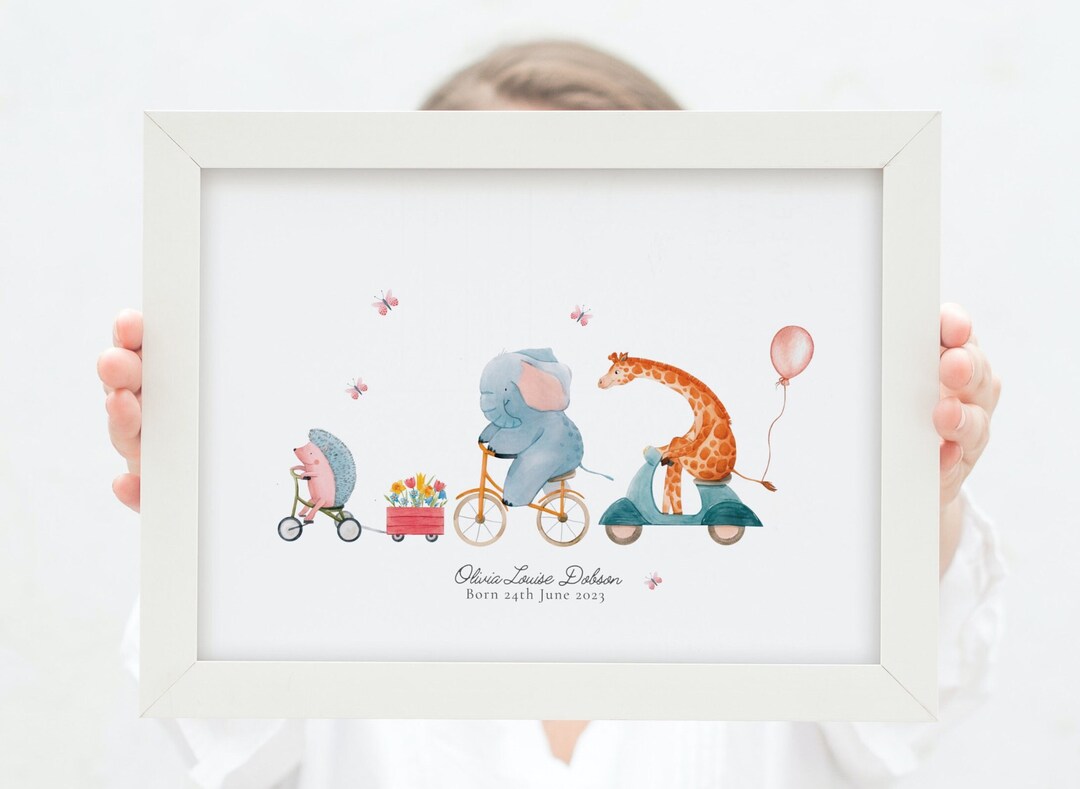 Personalised Safari Animals Print, Including Birth Details, New Baby ...