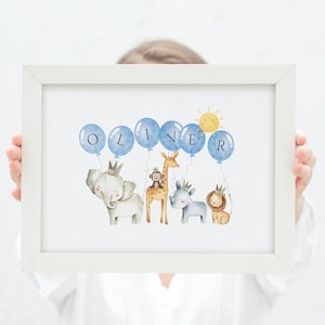 Personalised Safari Print, Personalised Name Print, Print for boy, Safari, Jungle Animals, Animal Name Print, Elephant Print, Giraffe, Rhino
