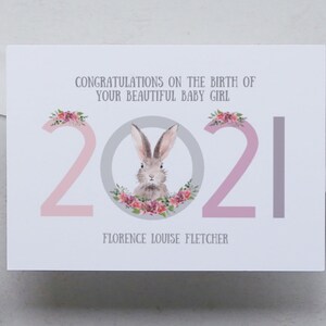 Carte 2025 personnalisée, carte pour nouveau bébé, carte de nouveaux parents, carte de félicitations pour nouveau bébé fille, carte souvenir, carte faite main, carte animal