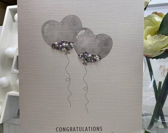 Wedding Card Personalised, Personalised Luxury Wedding Card, Special Wedding Card, Hand Decorated With Bow & Gems, Keepsake Card To Frame