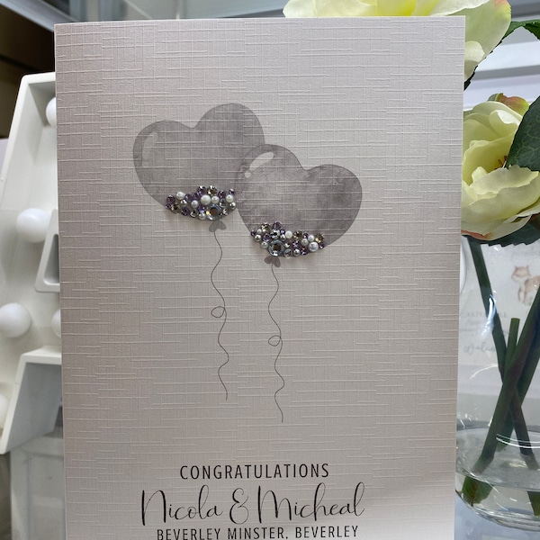 Tarjeta de boda personalizada, tarjeta de boda de lujo personalizada, tarjeta de boda especial, decorada a mano con arco y gemas, tarjeta de recuerdo para enmarcar