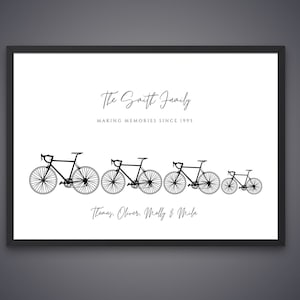 Personalised Bike Print, Custom Cycling Print, Bike Family Tree, Mountain Bike Print, Cycling Lovers Gift, Family Bike Print, Family Tree