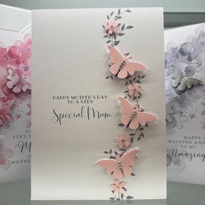 Tarjeta del Día de la Madre, Tarjeta de Lujo para Mamá Especial, Regalo de Recuerdo, Tarjeta Hecha a Mano, Mariposas y Gemas, 18 x 18 cm