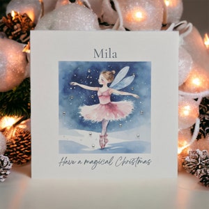 Gepersonaliseerde handgemaakte kerstkaart voor kleine meisjes, kerstkaart, 3D-fee Luxe handgemaakte kerstkaart, magische kerstkaart