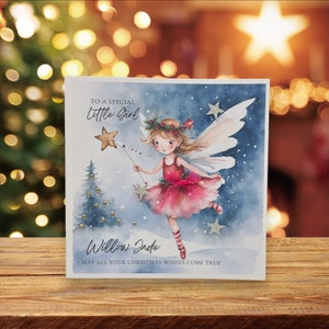 Gepersonaliseerde handgemaakte kerstkaart voor kleine meisjes, kerstkaart, 3D-fee Luxe handgemaakte kerstkaart, grote vierkante kaart