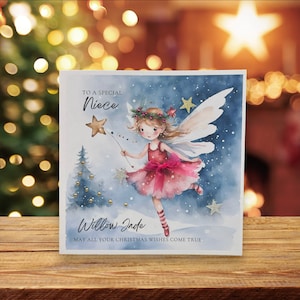 Gepersonaliseerde nichtje handgemaakte kerstkaart, nichtje kerstkaart, 3D-fee luxe handgemaakte kerstkaart, groot vierkant nichtje, nichtje, nichtje