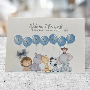 Carte personnalisée nouveau bébé, carte nouveau bébé garçon, carte nouveaux parents, carte de félicitations nouveau bébé, carte de bébé, nouveau-né, carte souvenir, safari image 2