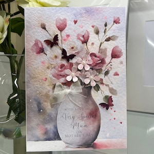 Tarjeta del Día de la Madre, Tarjeta Especial del Día de la Madre con Mariposas y Flores Rosas, Tarjeta Especial del Día de la Madre, Tarjeta del Día de la Madre de Lujo, Flores