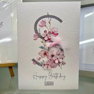 Personalisierte Geburtstagskarte, Luxus Geburtstagskarte, 3D rosa Blumen, Tochter, Frau, Schwester, Tante, Mama, Freundkarte, 16., 17., 18