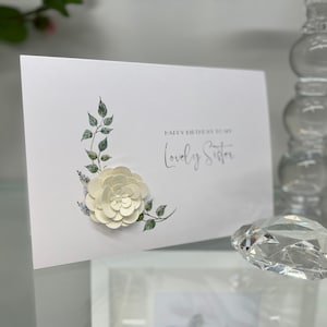 Tarjeta de cumpleaños de la hermana, tarjeta de feliz cumpleaños de lujo, tarjeta de cumpleaños para la hermana, hecha a mano, hermana fabulosa, hermana encantadora, flores de papel hechas a mano