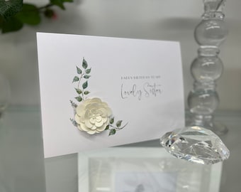 Zuster verjaardagskaart, luxe Happy Birthday Card, verjaardagskaart voor zus, handgemaakt, fantastische zus, mooie zus, handgemaakte papieren bloemen
