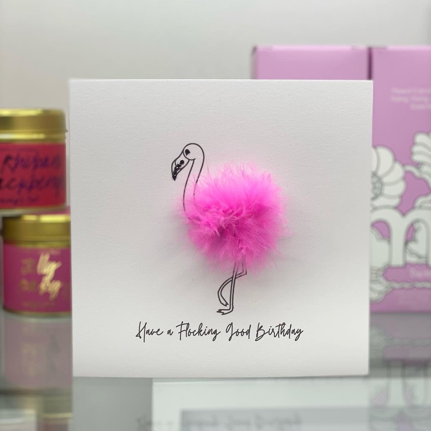 Pink Flamingo 3D Fluff Handmade Luxury Birthday Greeting Card Bird Animal Lovers 