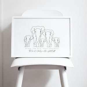 Personalised Elephant Family Print, Custom Elephant Print, Elephant Family Tree, Line Drawn Elephants, Elephant Picture, Elephant Lovers
