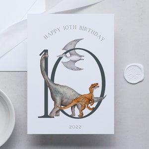 Tarjeta de cumpleaños de dinosaurio, tarjeta de cumpleaños 10, tarjeta de dinosaurio para niños mayores, tarjeta de cumpleaños de dinosaurio para niños, sobrino, nieto, tarjeta de dinosaurio, 2023