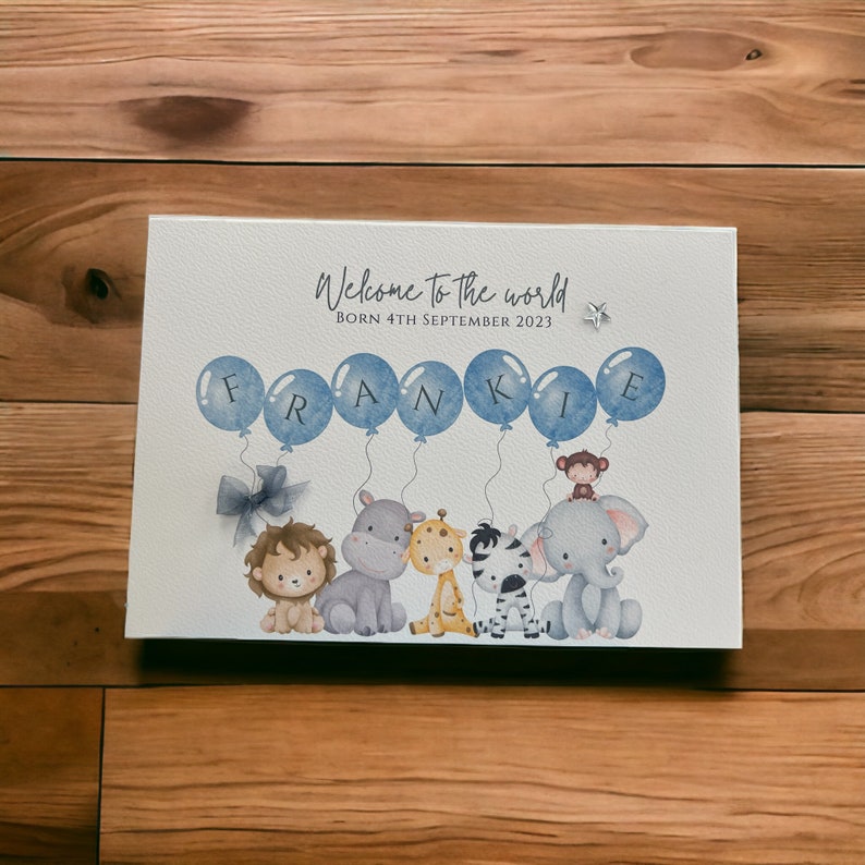 Carte personnalisée nouveau bébé, carte nouveau bébé garçon, carte nouveaux parents, carte de félicitations nouveau bébé, carte de bébé, nouveau-né, carte souvenir, safari image 8