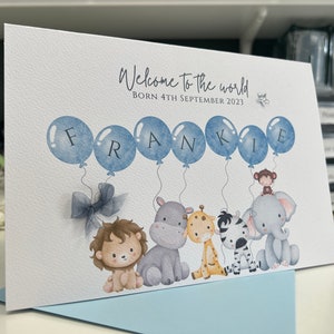 Carte personnalisée nouveau bébé, carte nouveau bébé garçon, carte nouveaux parents, carte de félicitations nouveau bébé, carte de bébé, nouveau-né, carte souvenir, safari image 5