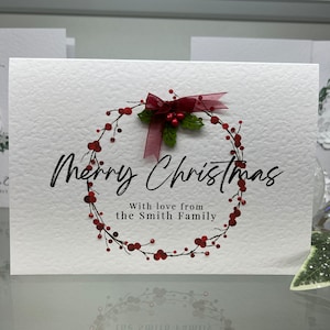 Carte de Noël personnalisée, carte de couronne et de houx, carte 3D, carte de Noël spéciale, souvenir, personnalisée, faite main, carte de Noël de luxe
