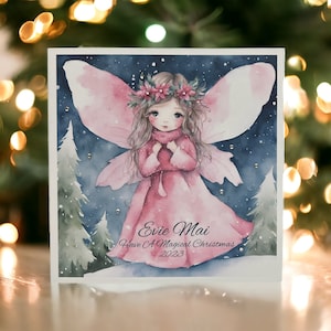 Handgemaakte kleindochter kerstkaart, kleindochter kerstkaart, 3D-fee luxe handgemaakte kerstkaart, grote vierkante kaart