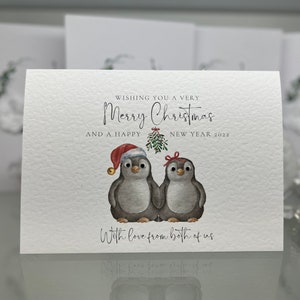 Gepersonaliseerde kerstkaart, kerstkaart voor paren, pinguïnkaart, kerstkaart met twee pinguïns, aandenkenkaart, eerste kerst heer en mevrouw