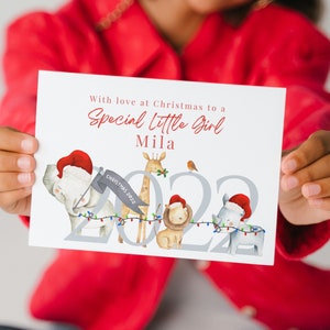 2023 Biglietto di Natale personalizzato per ragazze, Biglietto di Natale per bambini, Biglietto di Natale, Giungla, Zoo, Biglietti di Natale per animali, Biglietto ricordo, Speciale