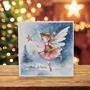 Speciale handgemaakte kerstkaart voor kleine meisjes, kerstkaart, 3D-fee Luxe handgemaakte kerstkaart, grote vierkante kaart, kerstfee
