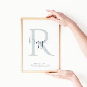 Personalised Letter Print, Personalised Name Print, Print for boy, Initial Print, Nursery Print, Birth Detail Print, Christening gift