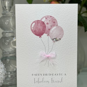 Vriend verjaardagskaart, luxe Happy Birthday Card, roze verjaardagskaart, fantastische vriend kaart, beste vriend, handgemaakt, ballonnen, Sparkle, edelstenen,