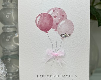 Friend Birthday Card, Luxury Happy Birthday Card, Pink Birthday Card, Fabulous Friend Card, Best Friend, Handmade, Balloons, Sparkle, Gems,