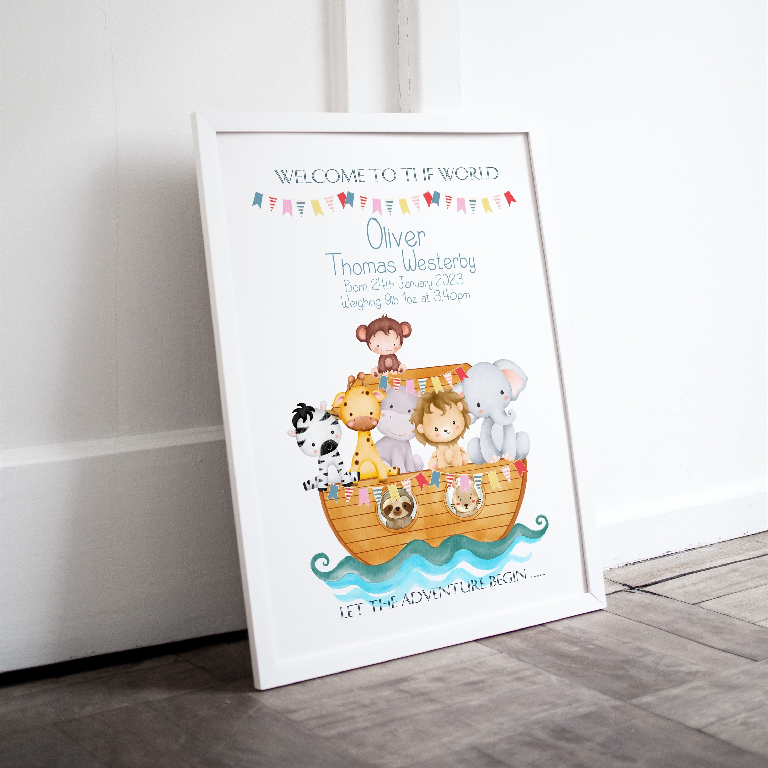 Personalised Safari Animals Print, Including Birth Details, New Baby ...