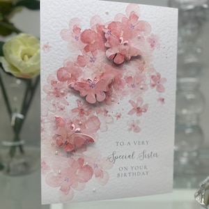Carte d'anniversaire soeur, carte de joyeux anniversaire de luxe, carte d'anniversaire pour soeur, fait main, papillons, soeur fabuleuse, belle soeur, fait main