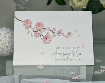 Mum Birthday Card, Mum Card, Handmade Mum Card, Amazing Card, Special Mum Card, Luxury Mum Card, Handmade Pink Flowers, Cherry Blossom