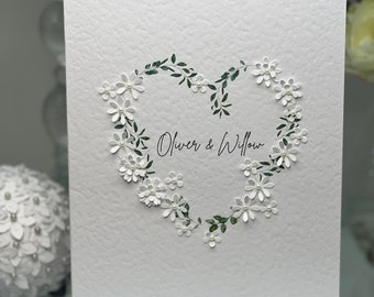 Carte de mariage personnalisée, Carte de mariage simple, Carte de mariage personnalisée, Fleurs en papier délicates, Carte de mariage florale, Carte souvenir, 3D