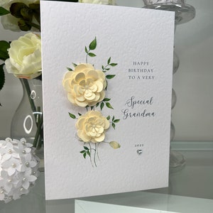 Oma Geburtstagskarte, Oma Karte, Oma Karte, Blumen Karte, Floral Karte, 3D, Handgemachte Karte, Besondere Karte, Besondere Oma, Gelbe Rosen