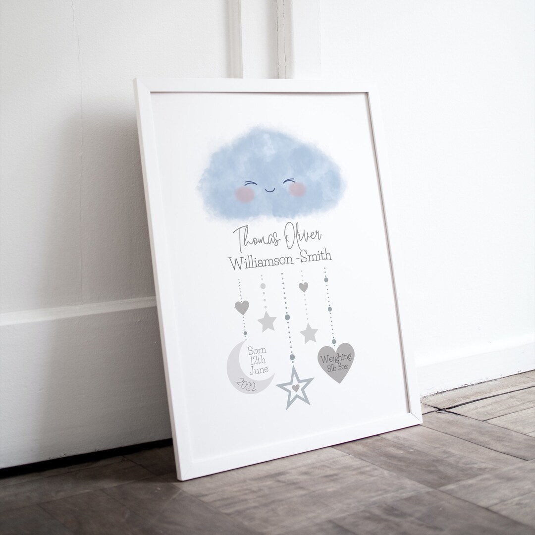 Personalised Birth Chart Print, Birth Stats, New Boy Baby Gift, New ...