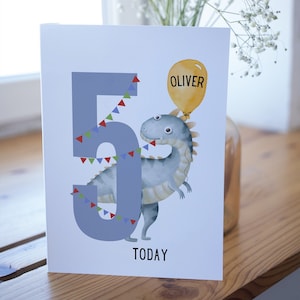 Cartão de dinossauro, cartão de 5º aniversário personalizado, cartão de 5º aniversário personalizado, cartão de aniversário de dinossauro personalizado para meninos, sobrinho, neto