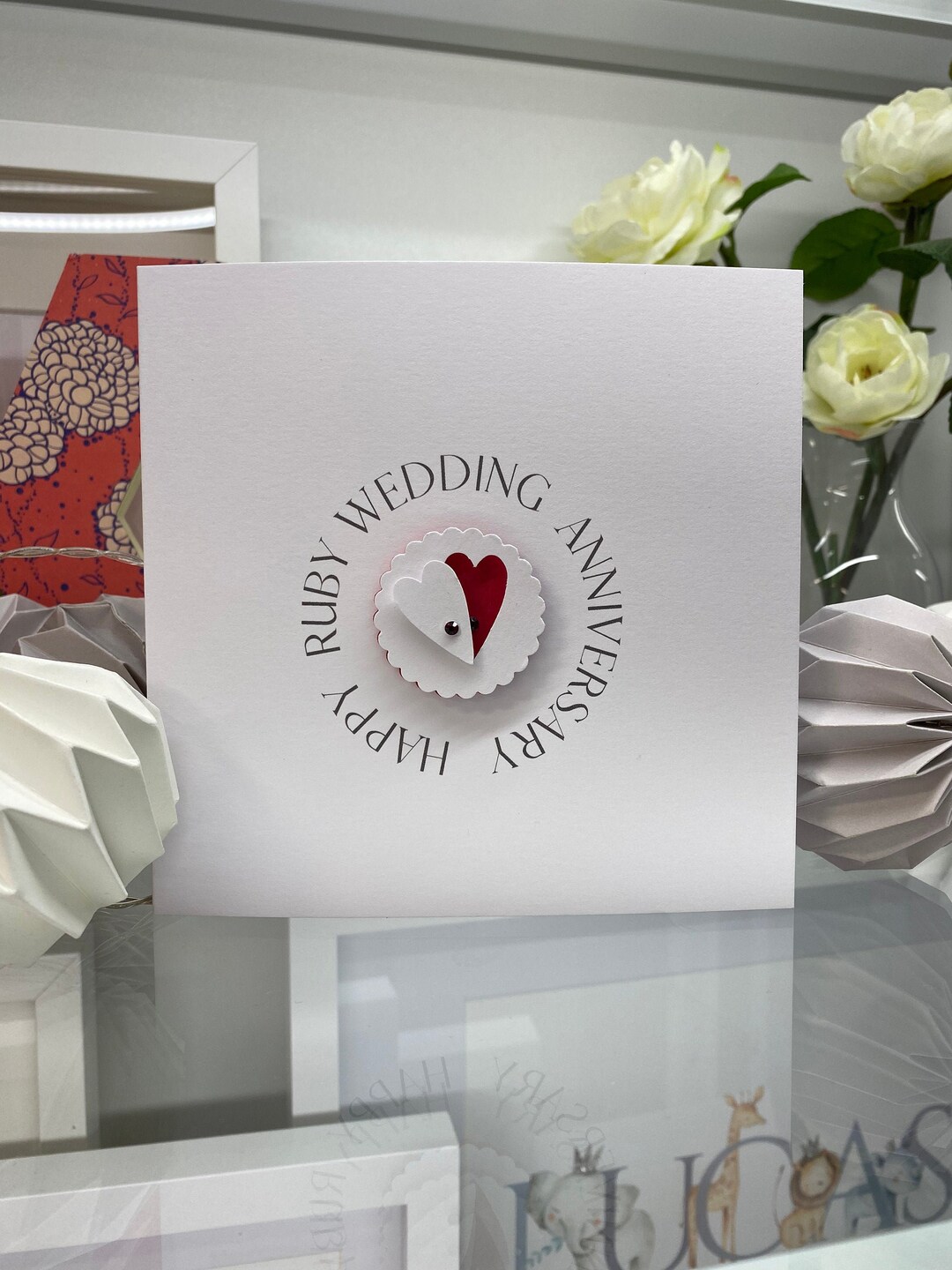 Handmade Ruby Wedding Anniversary Card: 40th Anniversary, Two Hearts - Etsy