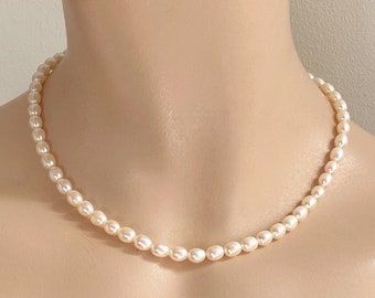 Fine 1980s Pearl Necklace - 9ct Gold Ripple Clasp - JKa - J. Köhle Of Pforsheim -  June Birth Gift - 6mm Oval Pearls - 16 1/2 Inch Length