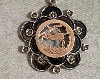 Art Deco 950 Silver Pendant - Alpine Deer Silhouette, Enamel & Marcasites, c. 1930s