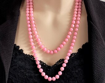 1,2 meter Art Deco Blush Pink Flapper ketting - Multi Tone 8 mm ronde kralen - 93 g gewicht - 48 inch lengte