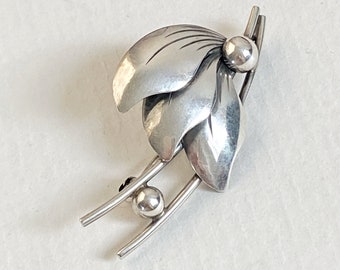 1960s Denmark N E FROM Leaf & Berry Brooch - Maker Signed - Scandi Design - 4.6cm