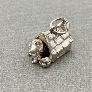 Vintage Silver Dachshund In Kennel Charm - Solid Silver - Articulated Three Dimensional Sausage Dog Weiner Bracelet Charm