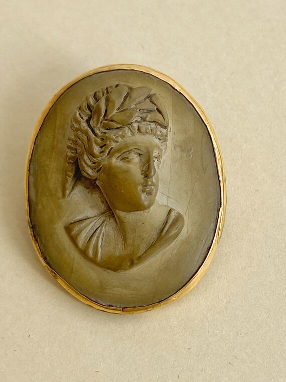 Volcanic Lava Cameo Brooch - Victorian Grand Tour… - image 2
