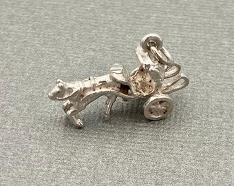 Vintage Pferd & Gig Wagen Anhänger - Massiv Silber - Traditioneller Armband Anhänger