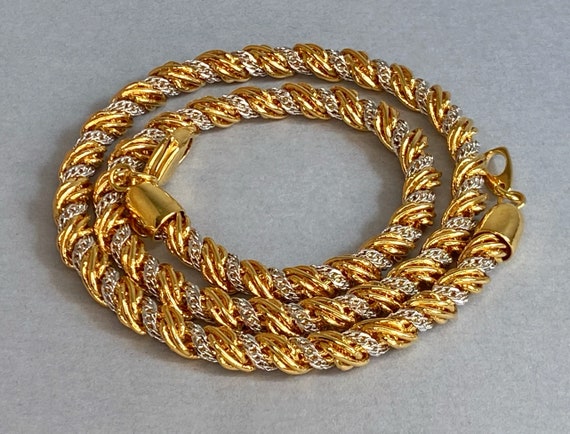1980s Signed Monet Rope Twist Necklace - Gold & S… - image 3