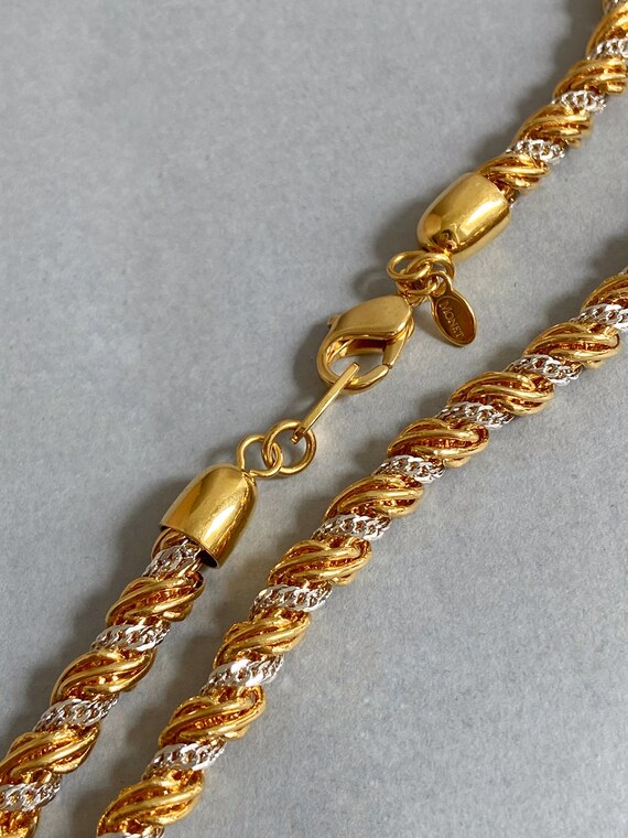 1980s Signed Monet Rope Twist Necklace - Gold & S… - image 4