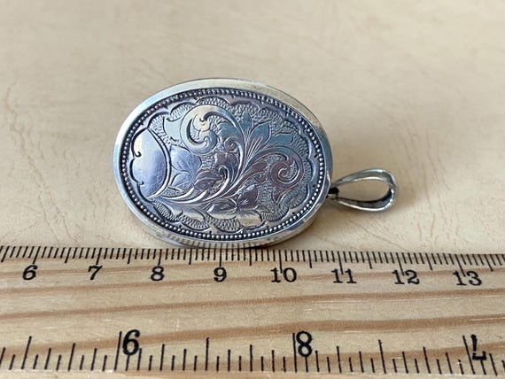 Victorian Solid Silver Oval Locket - Hand Engrave… - image 8