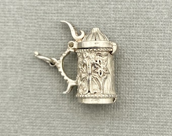 Vintage German Stein Tankard Beer Drinking Charm - Opening Solid Silver Traditional Bracelet Charm