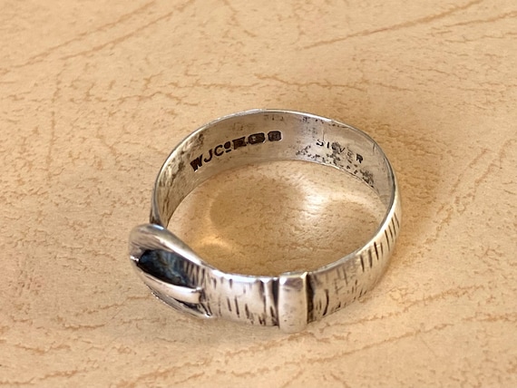 Unisex 1976 Organic Wood Textured Silver Buckle Ring - UK Size P
