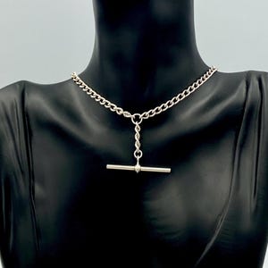 Vintage Albert Watch Chain / Choker - T Bar Drop & Dog Clips - Sterling Silver Hallmarks - Watch Accessory - - 14in Length
