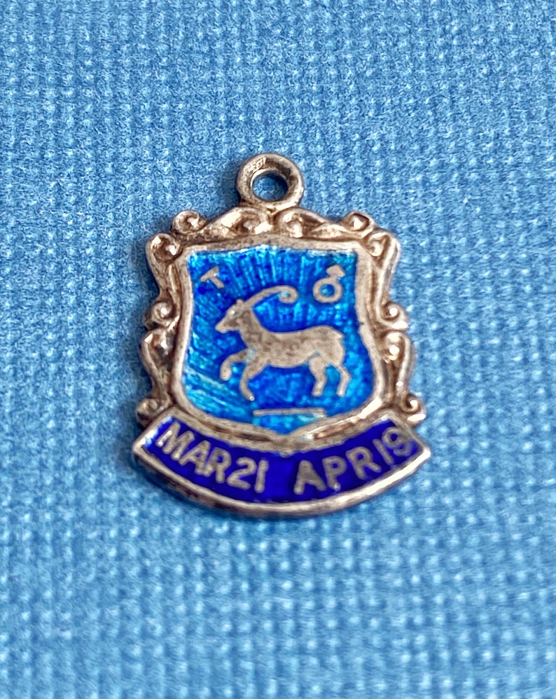 ZODIAC 1970s Aires Shield Charm - Blue Enamel + Solid Silver - 1.2g - Etsy